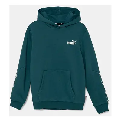 Dětská mikina Puma ESS Tape Hoodie zelená barva, s kapucí, hladká, 848818