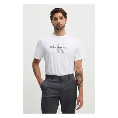 Bavlněné tričko Calvin Klein Jeans bílá barva, s potiskem, 00040EM289