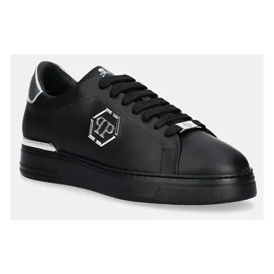 Kožené sneakers boty Philipp Plein Nappa Lo-Top Hexagon černá barva, USC0676 PLE075N 0202