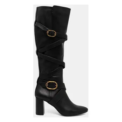 Kožené kozačky Kurt Geiger London Mayfair Strappy Knee Boot dámské, černá barva, na podpatku, 34