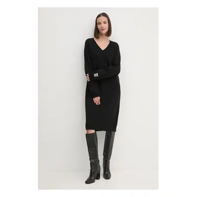 Vlněné šaty Dkny černá barva, mini, oversize, D2G4A160