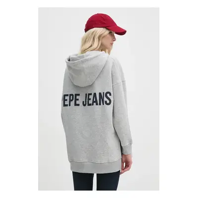 Mikina Pepe Jeans FERGIE dámská, šedá barva, s kapucí, s potiskem, PL581455