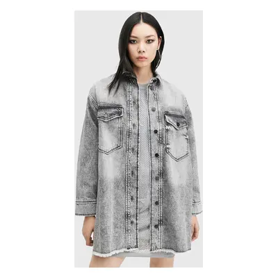 Džínové šaty AllSaints LILY DENIM DRESS šedá barva, mini, oversize, W072DB