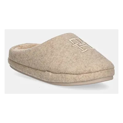 Pantofle Tommy Hilfiger TH EMBROIDERED BASICS SLIPPER béžová barva, FW0FW08135