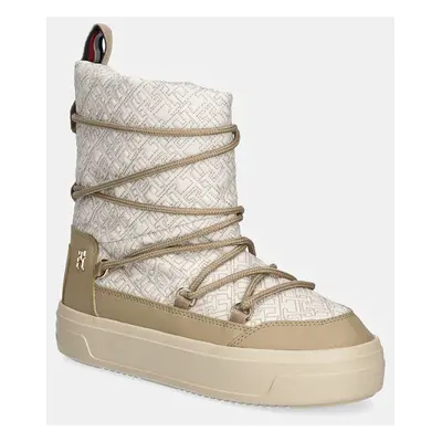 Sněhule Tommy Hilfiger LACE-UP MONOGRAM SNOWBOOT béžová barva, FW0FW08430