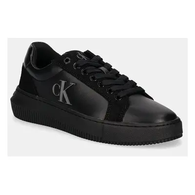 Kožené sneakers boty Calvin Klein Jeans CHUNKY CUPSOLE LTH MG LTH černá barva, YW0YW01614