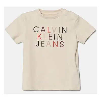 Kojenecké tričko Calvin Klein Jeans béžová barva, IN0IN00222