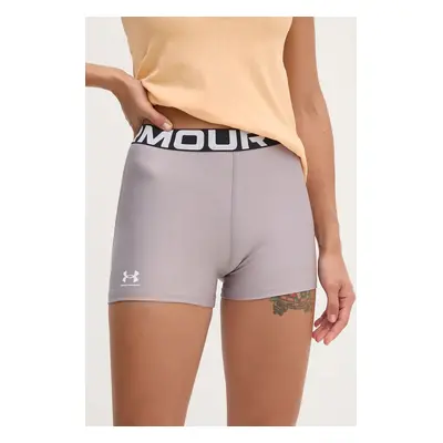 Tréninkové šortky Under Armour Authentics šedá barva, s potiskem, medium waist