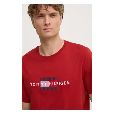 Bavlněné tričko Tommy Hilfiger červená barva, s aplikací, MW0MW36455