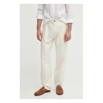 Kalhoty Pepe Jeans RELAXED PLEATED LINEN PANTS pánské, béžová barva, ve střihu chinos, PM211700