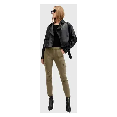 Kalhoty AllSaints DURAN SKINNY CARGO dámské, zelená barva, přiléhavé, high waist, W064EB