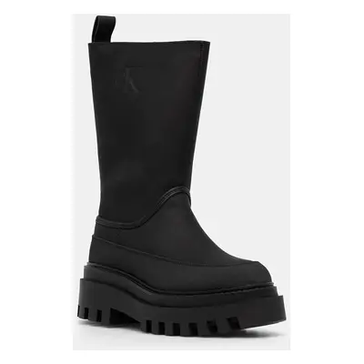 Holínky Calvin Klein Jeans FLATFORM RAINBOOT HIGH MG R dámské, černá barva, YW0YW01559