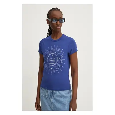 Tričko Juicy Couture HERITAGE CROWN T-SHIRT modrá barva, JCGCT224013