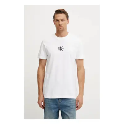 Bavlněné tričko Calvin Klein Jeans bílá barva, s aplikací, J30J325649