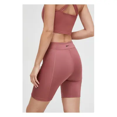 Šortky na jógu Reebok růžová barva, high waist