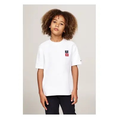 Dětské bavlněné tričko Tommy Hilfiger bílá barva, s potiskem, KB0KB09280