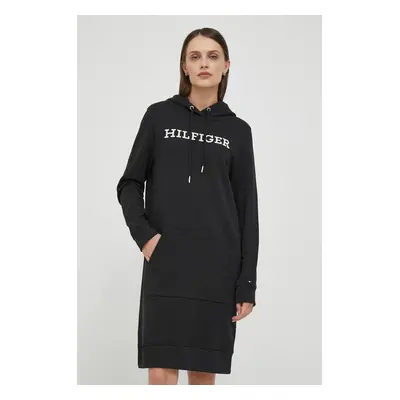 Bavlněné šaty Tommy Hilfiger černá barva, mini, oversize, WW0WW40344