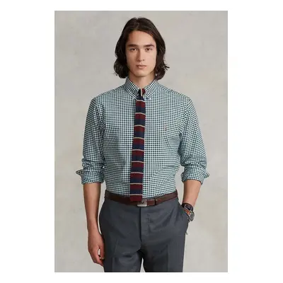 Bavlněná košile Polo Ralph Lauren zelená barva, slim, s límečkem button-down, 710852744