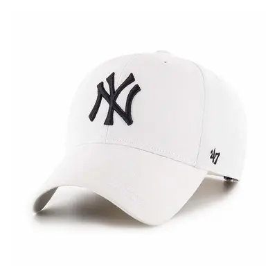 Bavlněná baseballová čepice 47brand MLB New York Yankees bílá barva, s aplikací, B-RAC17CTP-WH