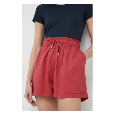 Kraťasy Pepe Jeans dámské, červená barva, hladké, high waist