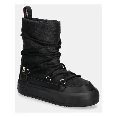 Sněhule Tommy Hilfiger LACE-UP MONOGRAM SNOWBOOT černá barva, FW0FW08430