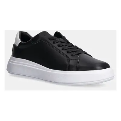 Kožené sneakers boty Calvin Klein LOW TOP LACE UP LTH černá barva, HM0HM01016