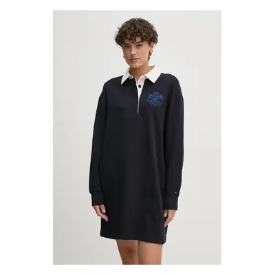 Bavlněné šaty Tommy Hilfiger tmavomodrá barva, mini, oversize, WW0WW42914