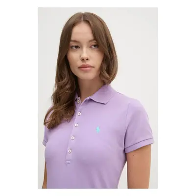 Bavlněné polo tričko Polo Ralph Lauren fialová barva, 211939271