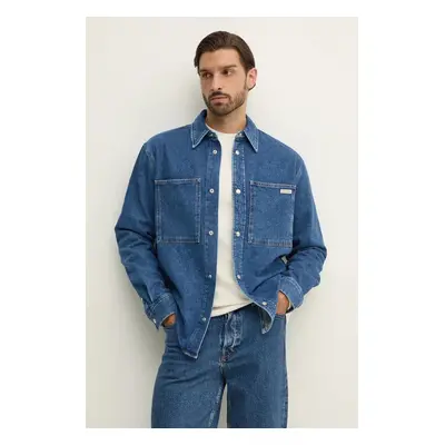 Džínová košile Calvin Klein Jeans pánská, hnědá barva, regular, s klasickým límcem, J30J326836