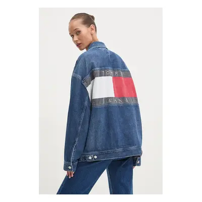 Džínová bunda Tommy Jeans dámská, modrá barva, přechodná, oversize, DW0DW19745