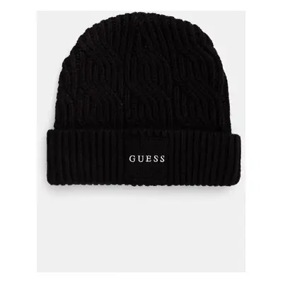 Čepice z vlněné směsi Guess CABLE BEANIE černá barva, z husté pleteniny, M4BZ10.Z3HD1