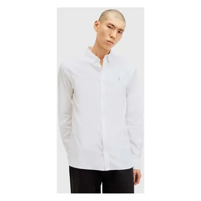 Bavlněná košile AllSaints HAWTHORNE LS SHIRT bílá barva, slim, s klasickým límcem, M150SB