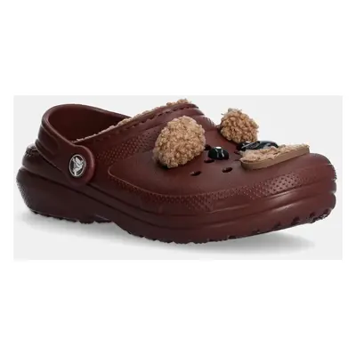 Dětské pantofle Crocs CLASSIC LINED IAM BROWN BEAR CLOG hnědá barva, 210399