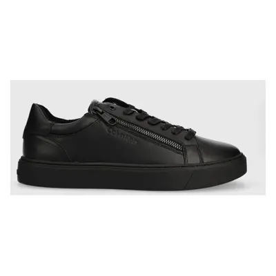 Kožené sneakers boty Calvin Klein LOW TOP LACE UP W/ZIP RUBB černá barva, HM0HM01268