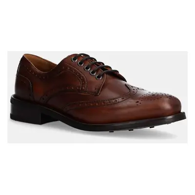 Kožené polobotky Hackett London JAME BROGUE pánské, hnědá barva, HMS21426