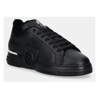 Kožené sneakers boty Philipp Plein Nappa Lo-Top Fur Hexagon černá barva, USC0691 PLE075N 0202