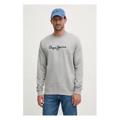 Bavlněná mikina Pepe Jeans NEW JOE CREW pánská, šedá barva, s aplikací, PM582715