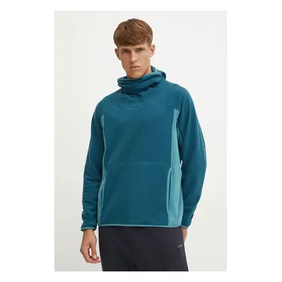 Mikina Peak Performance Treeline Fleece pánská, tyrkysová barva, s kapucí, vzorovaná, G79917