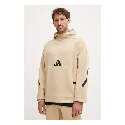 Mikina adidas ZNE pánská, béžová barva, s kapucí, s aplikací, JJ4894