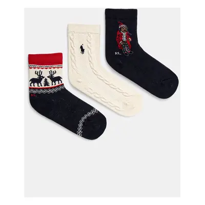 Dětské ponožky Polo Ralph Lauren 3-pack tmavomodrá barva, 442958812001