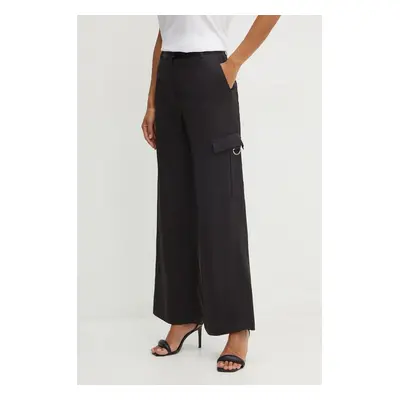 Kalhoty Karl Lagerfeld dámské, černá barva, široké, high waist, 246W1014