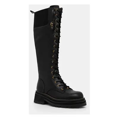 Kožené kozačky Kurt Geiger London Chelsea Combat Knee Boot dámské, černá barva, na platformě, 35