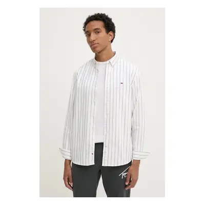 Bavlněná košile Tommy Jeans béžová barva, regular, s límečkem button-down, DM0DM19646