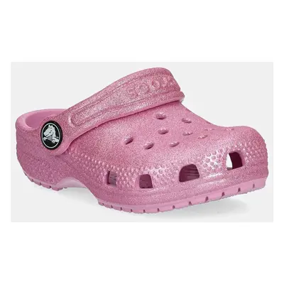 Dětské pantofle Crocs CLASSIC GLITTER CLOG růžová barva, 206992