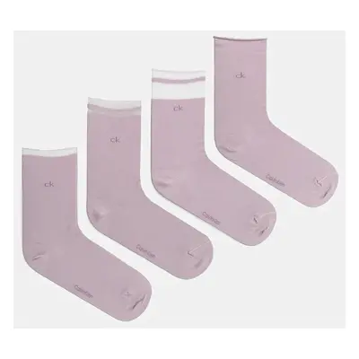 Ponožky Calvin Klein 4-pack dámské, fialová barva, 701229442