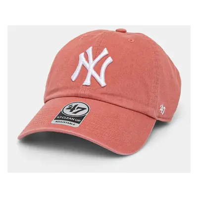 Bavlněná baseballová čepice 47 brand MLB New York Yankees růžová barva, s aplikací, B-RGW17GWS-I