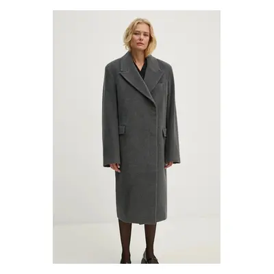 Vlněný kabát Remain Heavy Wool Long Coat šedá barva, přechodný, dvouřadový, 501889514