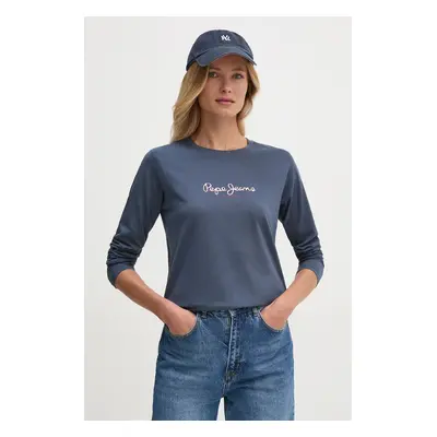 Bavlněné tričko s dlouhým rukávem Pepe Jeans FIORE LS tmavomodrá barva, PL505947