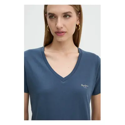 Bavlněné tričko Pepe Jeans FIORE V NECK tmavomodrá barva, PL505948