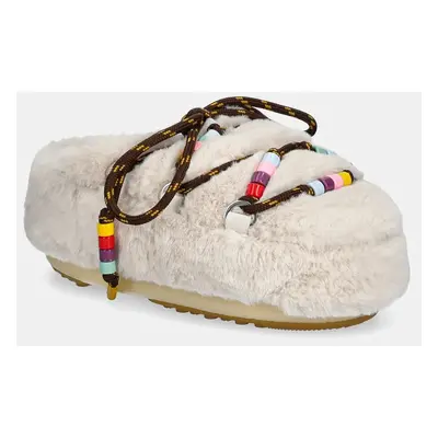 Pantofle Moon Boot MB MULE FAUX FUR BEADS béžová barva, 80D1460250 L002